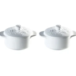 Gifi Cuisson^Minis cocottes blanches avec couvercles motifs flocons x2