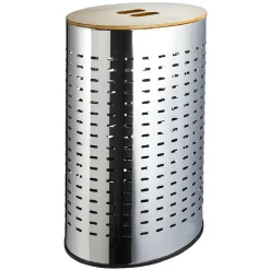 Best Panier à linge cylindrique métal et bois 55 L Entretien Du Linge