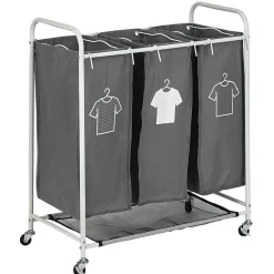 Best Panière à linge 3 compartiments à roulettes Entretien Du Linge