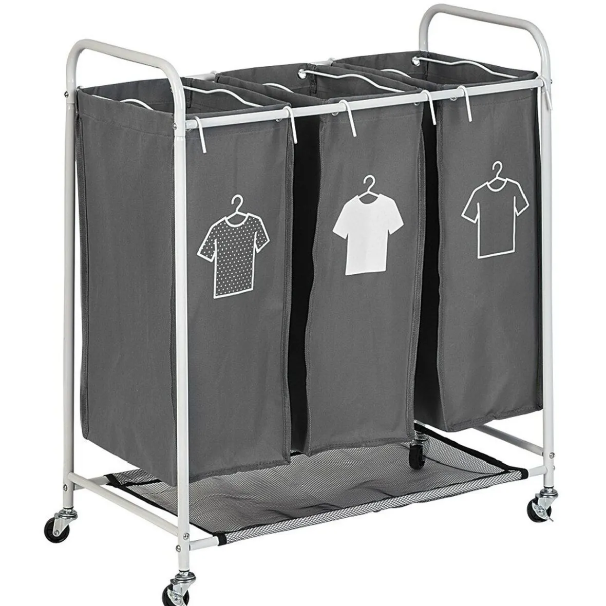 Best Panière à linge 3 compartiments à roulettes Entretien Du Linge