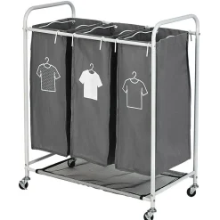 Best Panière à linge 3 compartiments à roulettes Entretien Du Linge