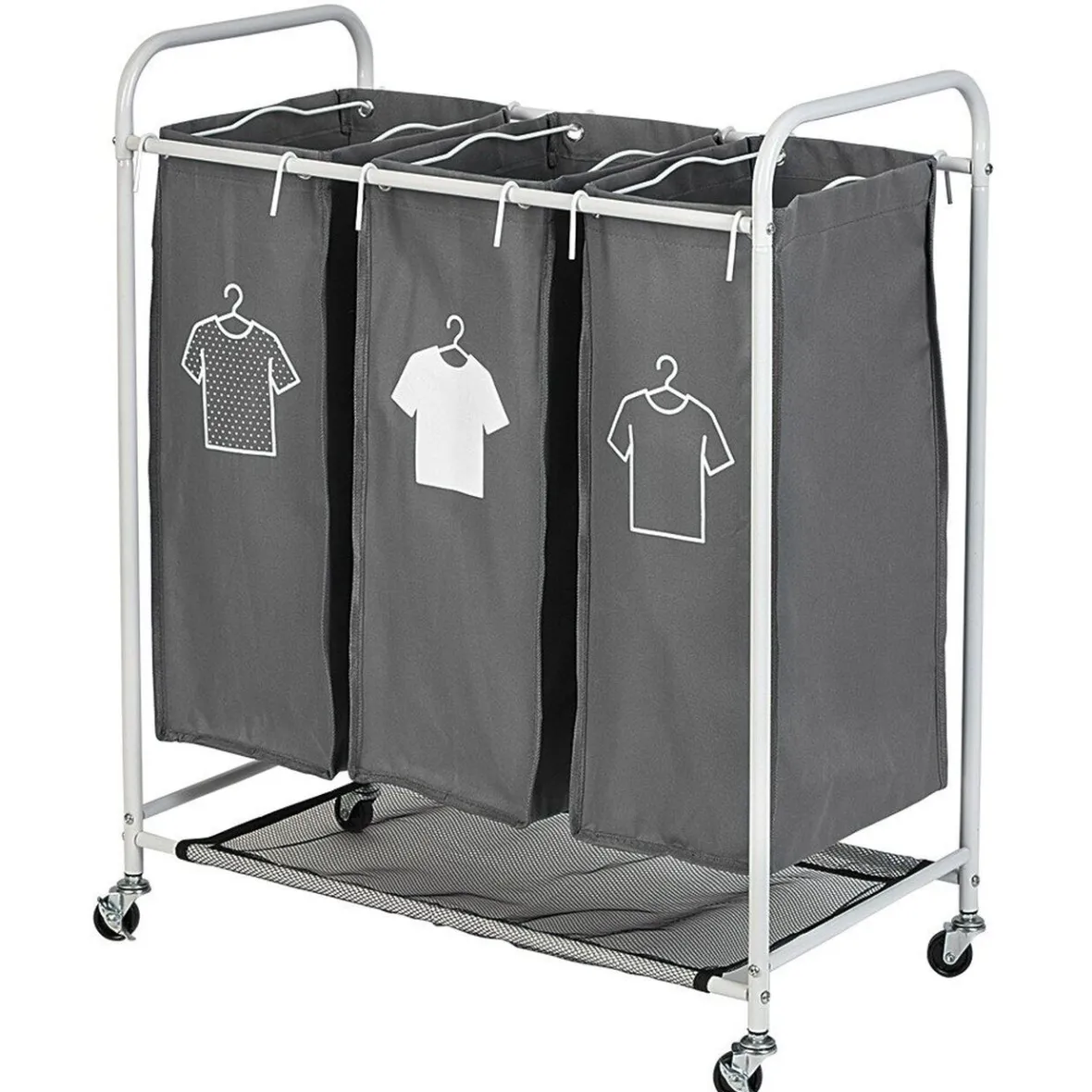 Best Panière à linge 3 compartiments à roulettes Entretien Du Linge