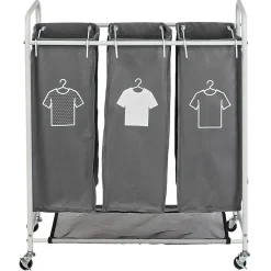 Best Panière à linge 3 compartiments à roulettes Entretien Du Linge