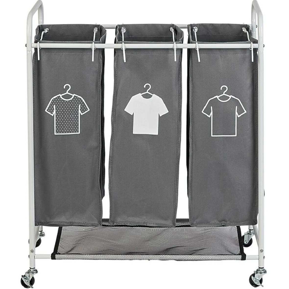 Best Panière à linge 3 compartiments à roulettes Entretien Du Linge