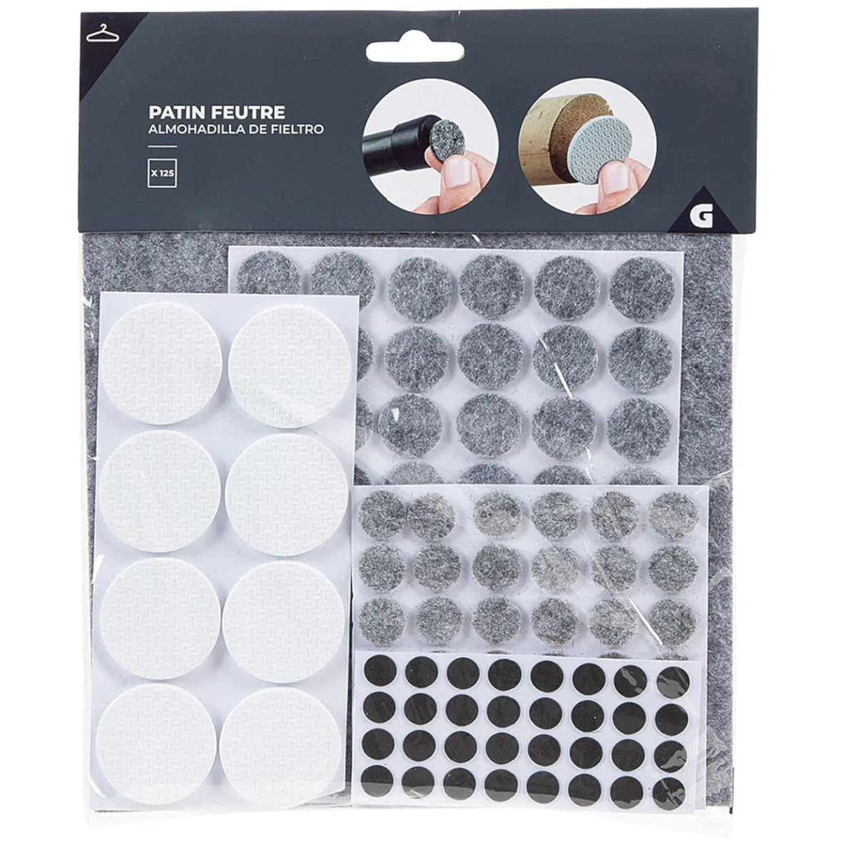 Patin adhésif en feutre blanc gris noir x125^Gifi New
