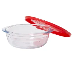 Gifi Cuisson^Plat à four rond en verre couvercle plastique