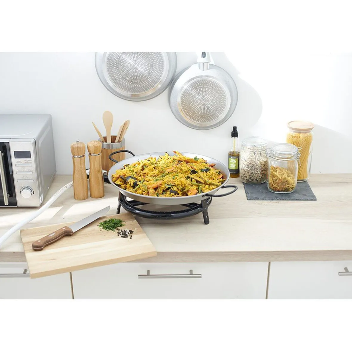 Gifi Cuisson^Plat à paella ø 40 cm avec réchaud gaz et trépied H66 cm