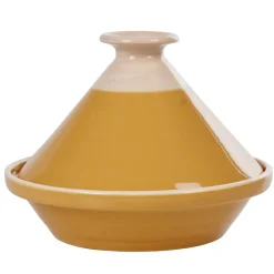 Gifi Cuisson^Plat à tajine en faïence jaune moutarde et blanc ivoire