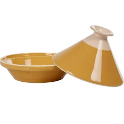 Gifi Cuisson^Plat à tajine en faïence jaune moutarde et blanc ivoire