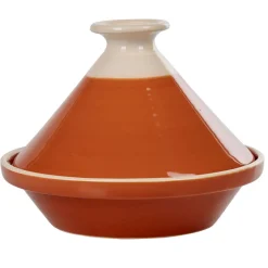 Gifi Cuisson^Plat à tajine en faïence rouge brique et blanc ivoire