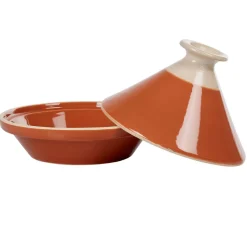 Gifi Cuisson^Plat à tajine en faïence rouge brique et blanc ivoire