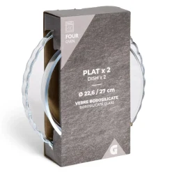 Gifi Cuisson^Plat en verre borosilicate x2 - Ø22,6cm et Ø27cm