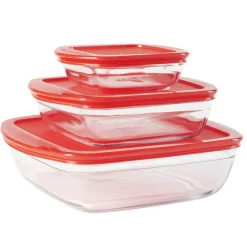 Gifi Cuisson^Plat en verre transparent Ôcuisine avec couvercle rouge x3