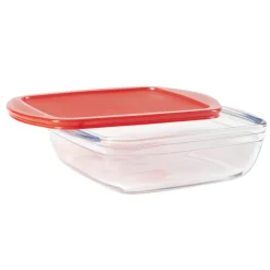 Gifi Cuisson^Plat en verre transparent Ôcuisine avec couvercle rouge x3