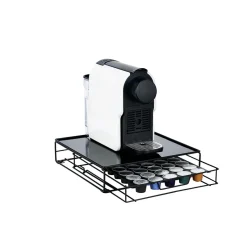 Gifi Rangement De Cuisine^Plateau avec tiroir à capsules en métal noir