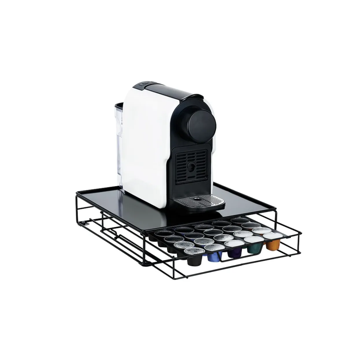 Gifi Rangement De Cuisine^Plateau avec tiroir à capsules en métal noir
