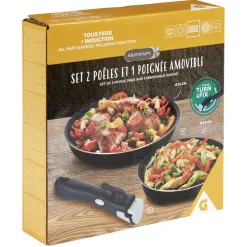 Gifi Cuisson^Poêle aluminium x2 avec poignée amovible x1 Ø20 et 24cm