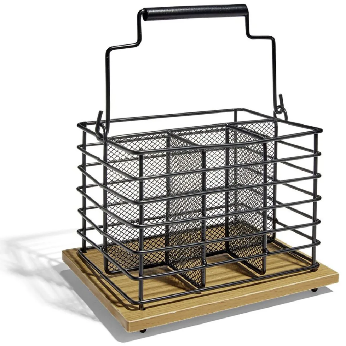 Gifi Rangement De Cuisine^Porte couverts fer noir et bois marron 17,5x14x12cm