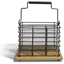 Gifi Rangement De Cuisine^Porte couverts fer noir et bois marron 17,5x14x12cm