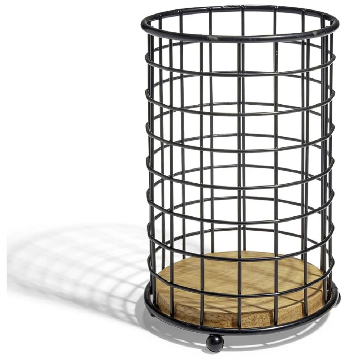 Gifi Rangement De Cuisine^Porte ustensiles bambou et métal noir Ø11,3xH17cm