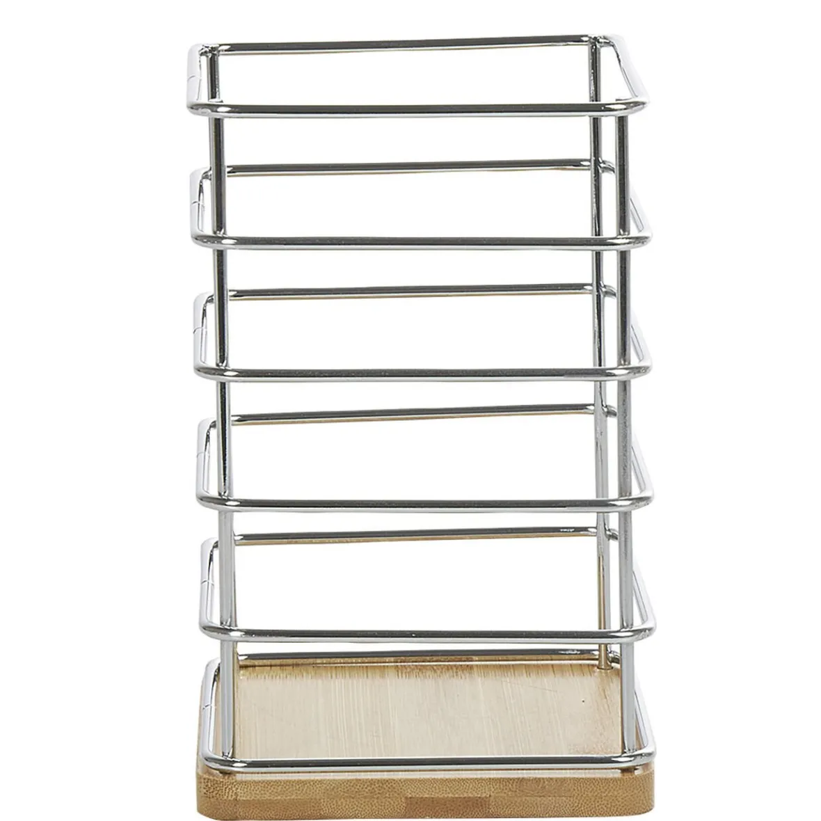 Gifi Rangement De Cuisine^Porte ustensiles de cuisine en métal avec socle en bambou