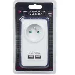 Prise chargeur 1x 230V et 2 ports USB^Gifi Discount