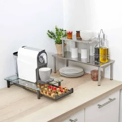 Gifi Rangement De Cuisine^Range dosette plateau en verre tiroir inox noir