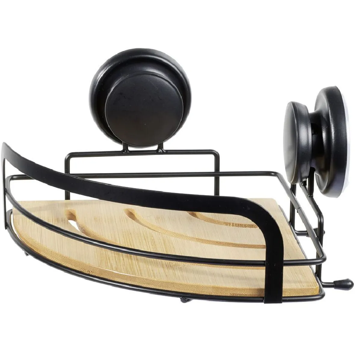 Serviteur de douche d'angle bambou et métal noir^Gifi Sale