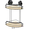 Serviteur de douche d'angle 2 niveaux bambou et métal noir^Gifi New