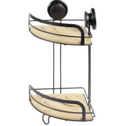 Serviteur de douche d'angle 2 niveaux bambou et métal noir^Gifi New