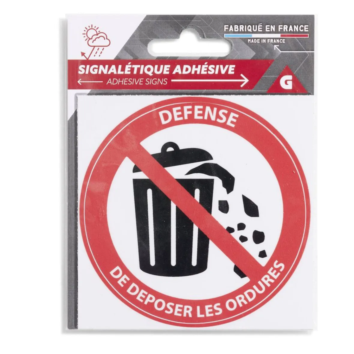 Signalétique adhésive "Défense de déposer les ordures" - 8x8 cm^Gifi Sale