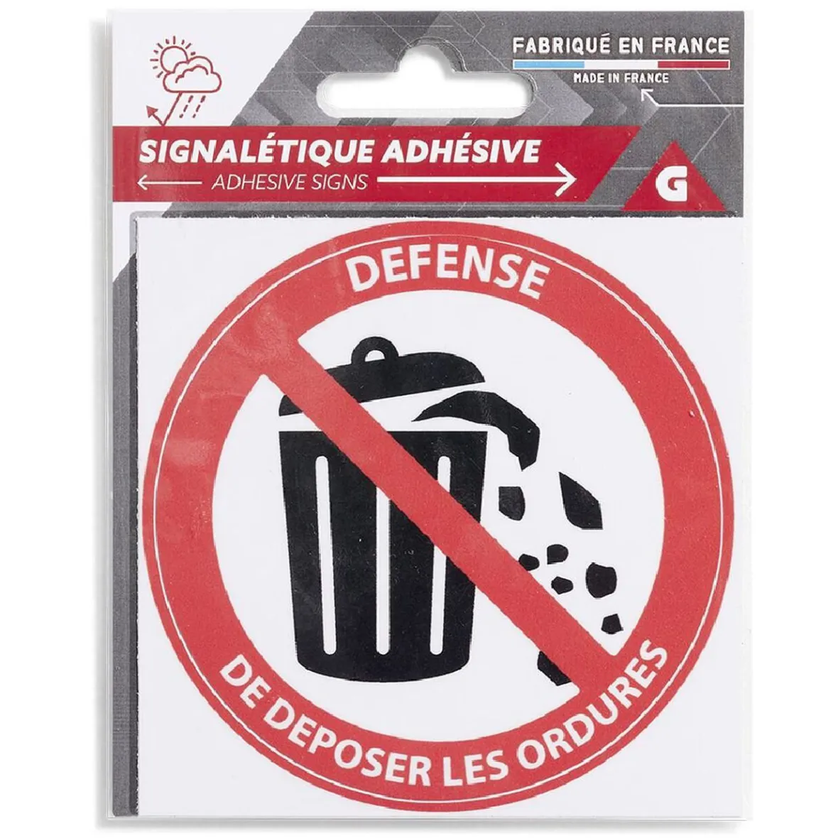 Signalétique adhésive "Défense de déposer les ordures" - 8x8 cm^Gifi Sale