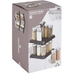 Gifi Rangement De Cuisine^Support à épices noir 16 bocaux en verre et inox 2 étages