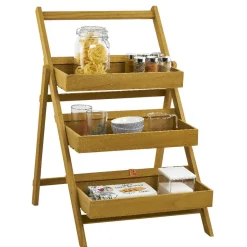Gifi Rangement De Cuisine^Étagere Paulownia design escabeau en bois 3 niveaux