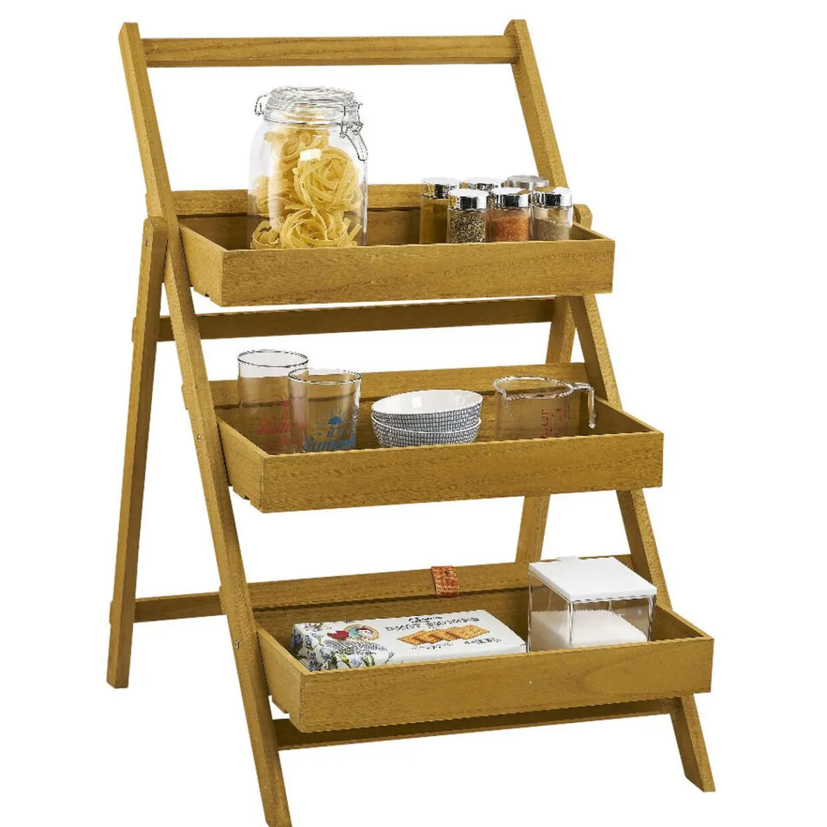 Gifi Rangement De Cuisine^Étagere Paulownia design escabeau en bois 3 niveaux