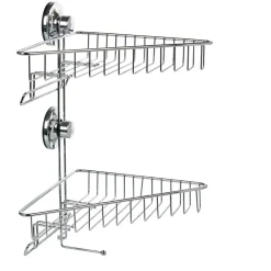 Étagère de douche 2 paniers d angle à ventouse gris^Gifi New