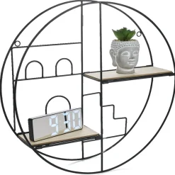 New Étagère pliante ronde métal et bois Ø45x11cm Rangement