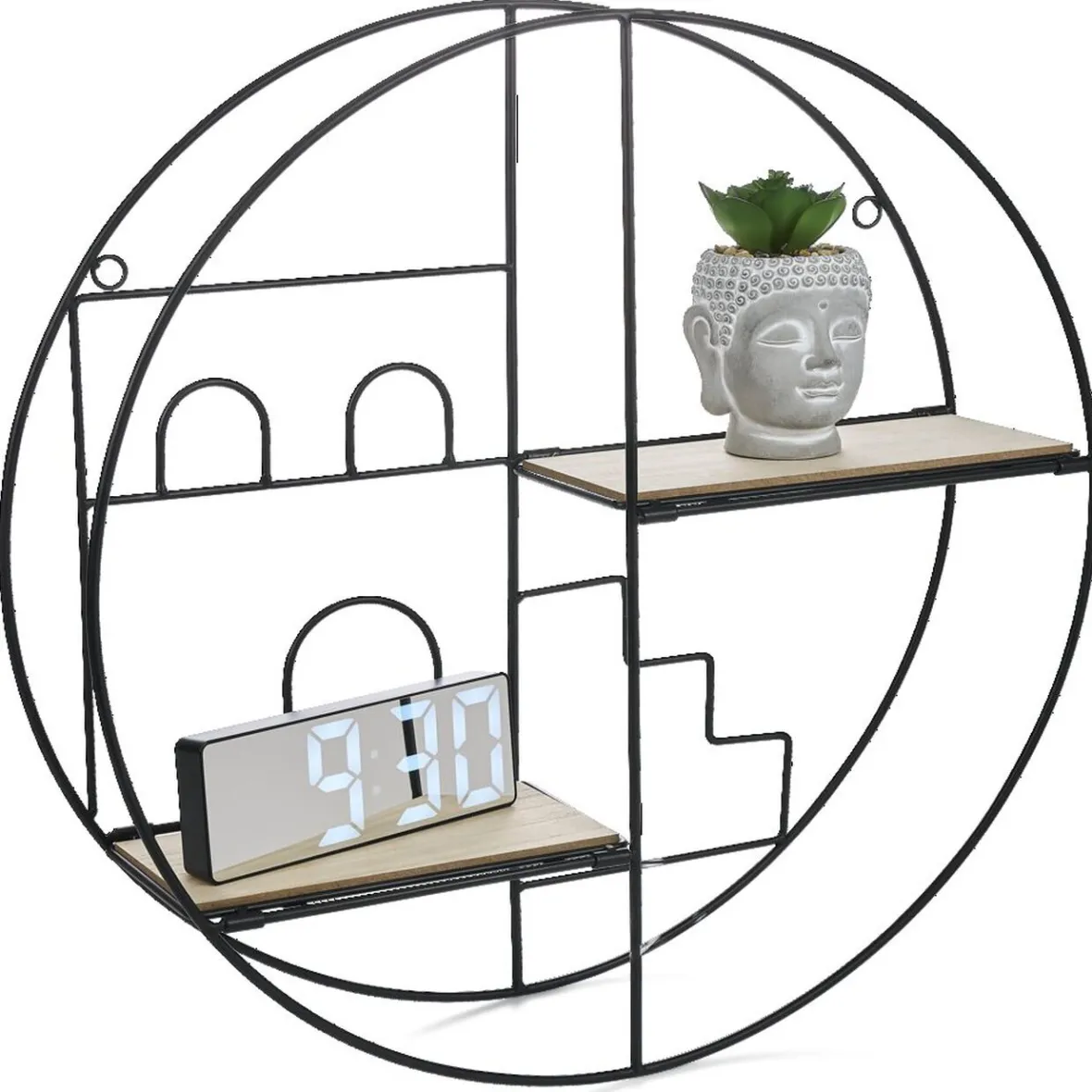 New Étagère pliante ronde métal et bois Ø45x11cm Rangement