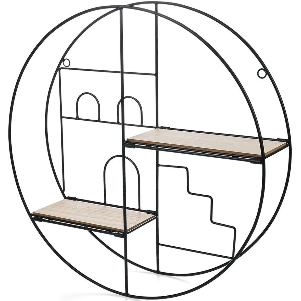 New Étagère pliante ronde métal et bois Ø45x11cm Rangement
