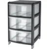 Sale Tour de rangement 3 tiroirs noir transparent 20L Rangement