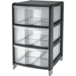 Sale Tour de rangement 3 tiroirs noir transparent 20L Rangement