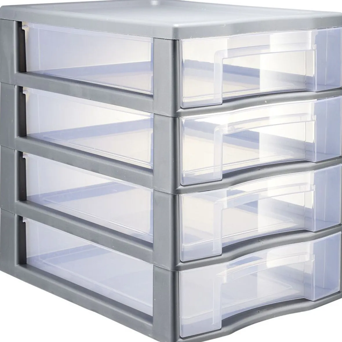 Sale Tour de rangement 4 tiroirs format A4 transparent et gris Rangement