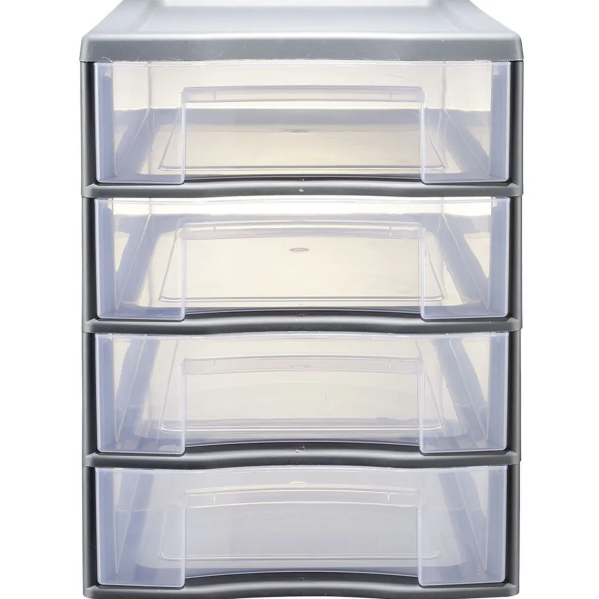 Sale Tour de rangement 4 tiroirs format A4 transparent et gris Rangement