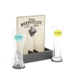 Gifi Vaisselle Et Accessoires De Table^Verres à bière 50cl x2 avec support décapsuleur et 2 sous verres