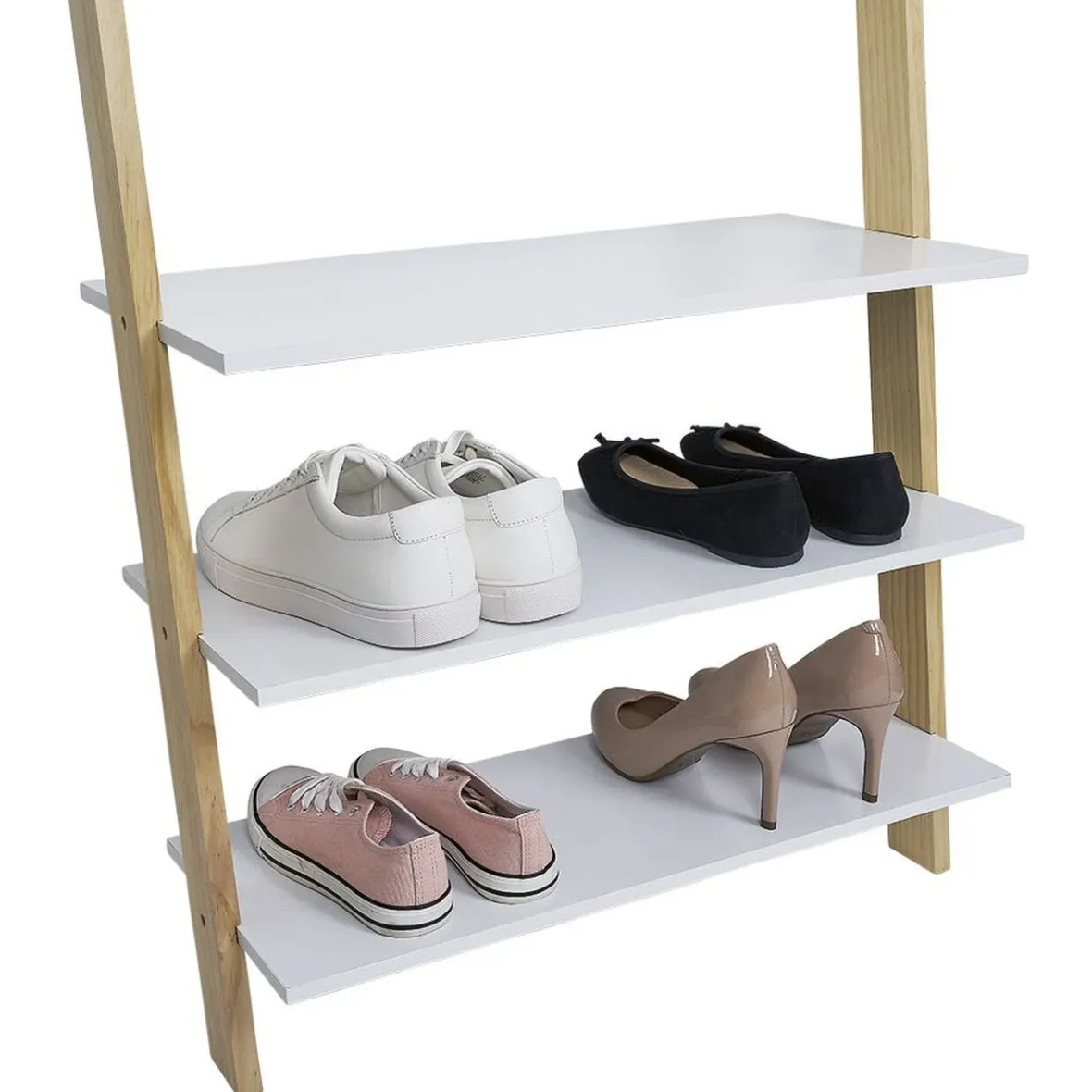 Vestiaire en bois à fixer au mur 3 étagères naturel et blanc Rangement